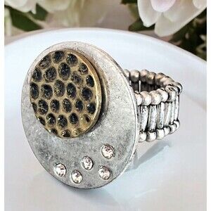 Boutique Statement Ring Silver Brass Design Crystal Stretch Design 10A